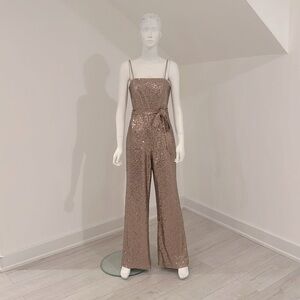 NWT SAMPLE SALE DESSY Size 8 Cinnamon Elle Sequin jumpsuit.  Pristine Condition.
